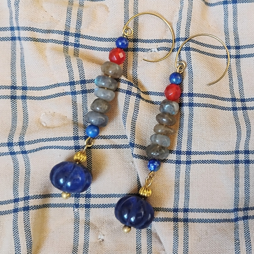 Handmade Sapphire + Labradorite Earrings